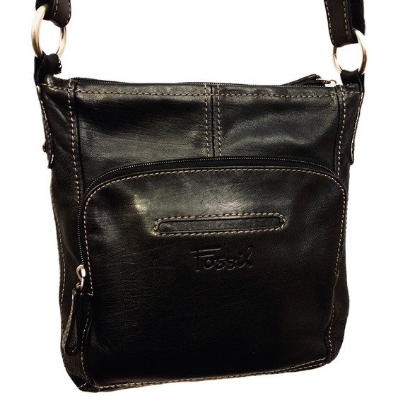Fossil Bags Fossil Black Leather Shoulder Messengercrossbody Bag
